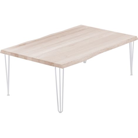 LAMO Manufaktur Esstisch Küchentisch, mit Baumkante 120x80x47cm (AxBxH), Creative, Roh / Weiss, LWB-01-A-001-9016Cr