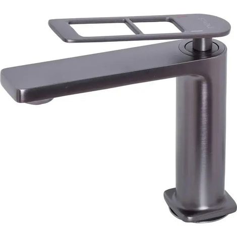 Robinet de Lavabo Monocommande Laiton Sanitaire Gris Satine (1/2)