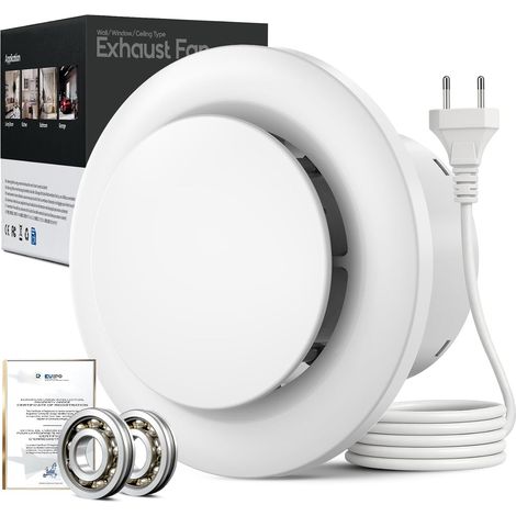 100mm Extracteur d'air 130m³/h 12W, Fonctionnement silencieux Ventilateur d'extraction à fort débit d'air, Économe en énergie, Pour Salle de Bain, Cuisine,toilettes, Serres,Tentes (4 inch) (1/5)