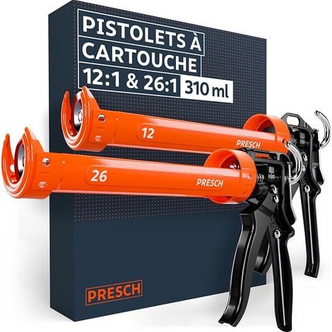 Silicone gun set 26:1 & 12:1 with drip stop – Cartridge gun up to 310 ml (acrylic, construction glues) – 360° swivel and drilling needle (1/5)