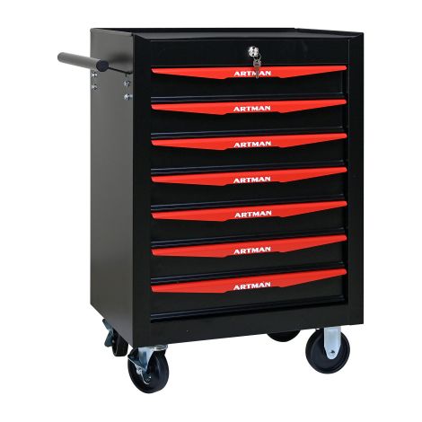 Armoire à outils 7 niveaux avec tiroirs coulissants sur roulements à billes, boîte de rangement en acier pour outils professionnels – Noir et Rouge (1/5)