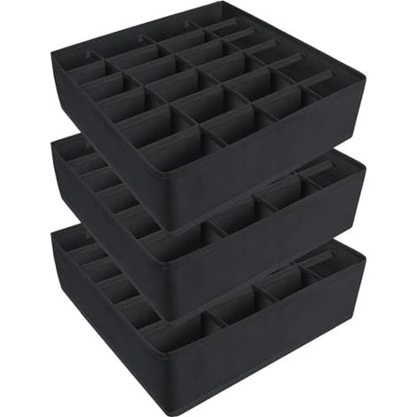 Lot de 3 Organisateur Tiroir, Boîtes de rangement sous vetement pliables en textile respirant, idéales pour chaussettes et cravates (Noir) (1/4)