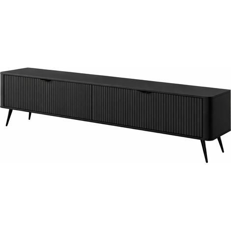 Mobile Porta TV Con 2 Ante A Ribalta Salvaspazio Finitura Cannettato Mobiletto Design Moderno Elegante Con Piedini Slanciati Soggiorno Camera 200 x 51 x 38 cm nero (1/5)