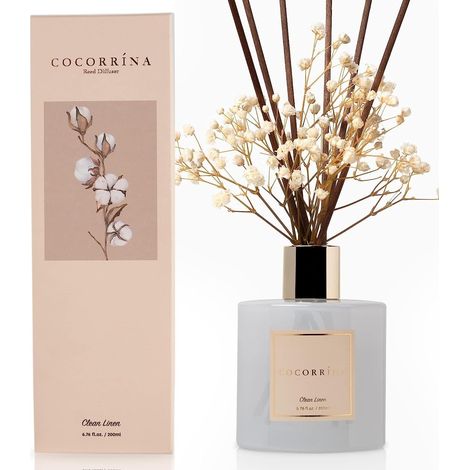 Diffuseur Parfum Maison, Clean linen 200ml avec Bâtonnets diffuseur de Parfum, Reed Diffuseur pour Salle de Bain étagère décoration (1/5)