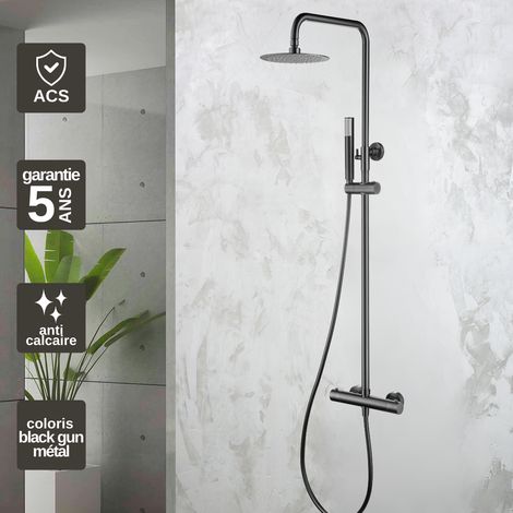 Colonne de Douche avec Mitigeur Thermostatique noir métal anti-calcaire - Design Moderne - GENOVA IMEX (1/5)