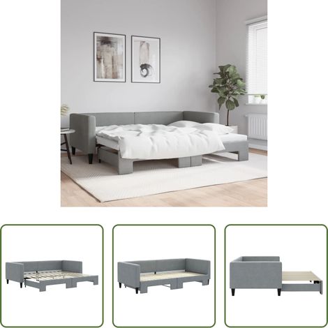 vidaXL Sofa-Bett - Tagesbett Ausziehbar Hellgrau 90x200 cm Stoff (1/5)