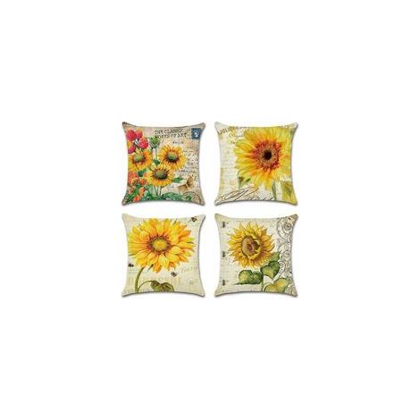 Lot de 4 housses de coussin imperméables motif tournesol, 45x45 cm, pour canapé et patio –