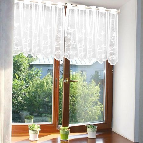 2pcs Rideaux de la Cuisine Moderne,Rideau Court Blancs avec Motifs Délicats de Papillons et de Jacquard Floral,Rideaux Transparants,Rideau Décorant Le Salon Chambre 75 x 60 cm (L x H)