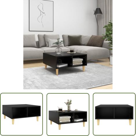 The Living Store Table basse noir 60x60x30 cm bois d'ingénierie - Table Basse - Meuble Scandinave - Table D'appoint - Rangement Intérieur - Table Design (1/5)