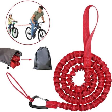 Corde de remorquage de vélo Corde de remorquage pour enfants pour sangle de remorquage de vélo Corde de remorquage élastique pour vélo, capacité de charge 500 lb (rouge - 170 cm) (1/5)