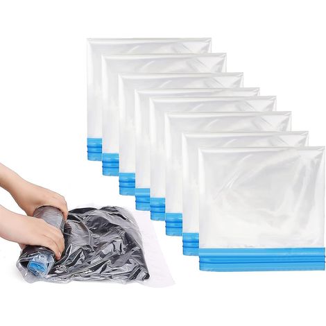 Sacs de Compression à Rouleau, Lot de 8, 60x40cm, Pochettes Sous Vide Réutilisables pour Voyage, Gain de Place dans Valise (1/5)