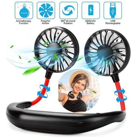 Mini-Nackenventilator, tragbare USB-Klimaanlage, 3 Geschwindigkeitsstufen, 360°-Drehung – Doppelkopf – Sportventilator mit LED-Beleuchtung (1/4)