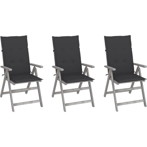 Lot de 3 Chaises inclinables de jardin,Fauteuils d'extérieur avec coussins Bois d'acacia -TF40372 (1/5)