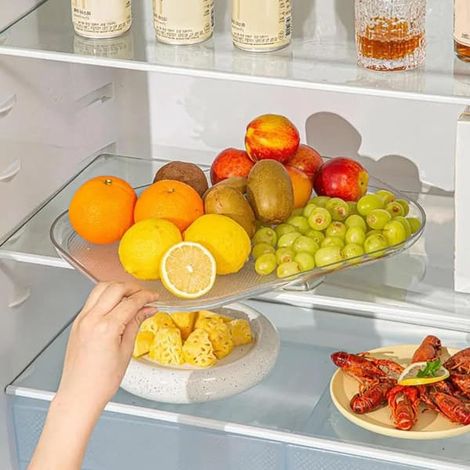 Organisateur de réfrigérateur rotatif Lazy Susan avec surface antidérapante - Tiroirs de rangement et porte-épices - Plateau pivotant pratique (1/5)