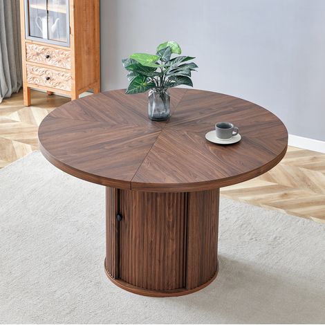 MEUBLIV Table à manger ronde 115 cm noyer – rangement intégré, pour 4 à 6 personnes (1/5)