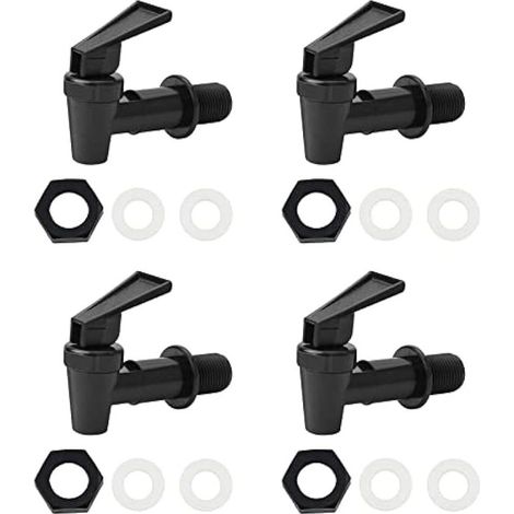 Lot de 4 robinets de rechange universels en plastique pour distributeur d'eau chaude et froide, bière, vin, jus de fruits, seau noir et blanc (uniquement noir)