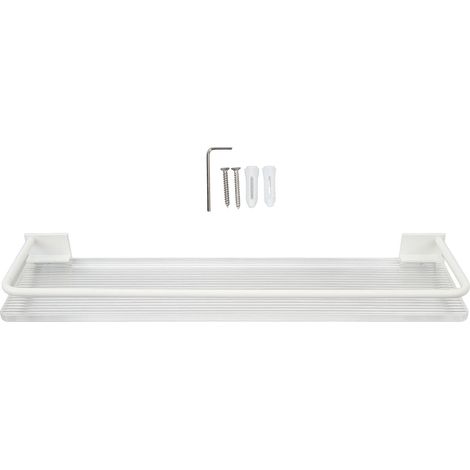 [Badezimmer-Wandregal] Kein Bohren erforderlich dank geräumiger Aluminium- und cremefarbener Acrylhalterungen – 50 x 10 cm, Montageset inklusive (1/5)