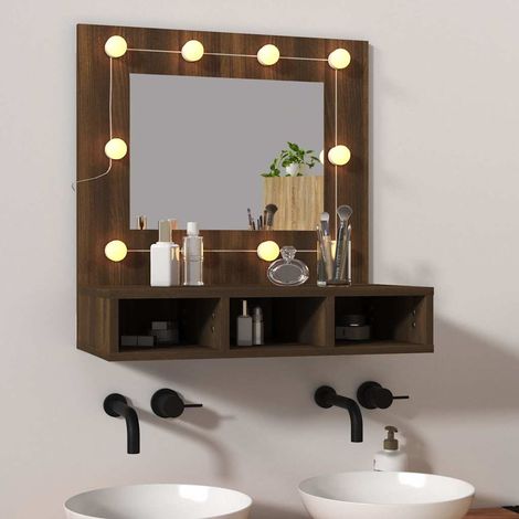 vidaXL Mueble con espejo y LED marrón roble 60x31,5x62 cm (1/5)