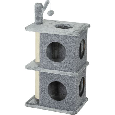 Árbol rascador torre 43 x 33 x 80 cm 2 cuevas protege los muebles base estable moderno de tablero aglomerado gris oscuro 210007741 (1/5)