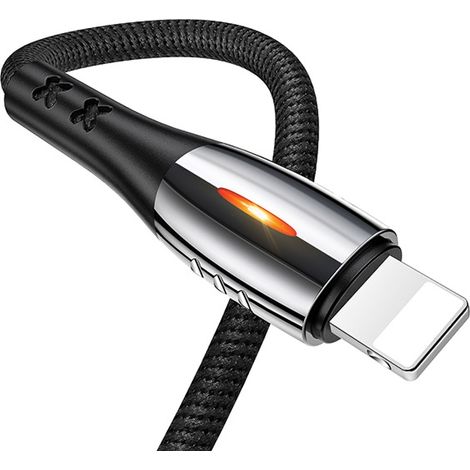 Cavo Lightning intrecciato Usams U-Tone da 1,2 m, ricarica rapida a 2A con spegnimento automatico, nero/nero, SJ344USB01 (US-SJ344) (1/5)