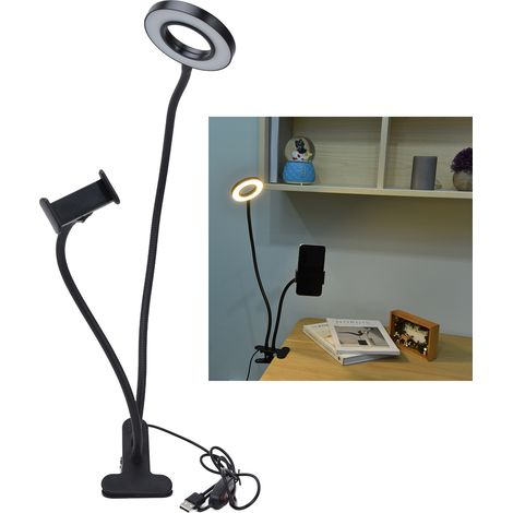 Lampe annulaire à pince, lampe de bureau tubulaire flexible multifonctionnelle, éclairage d'appoint pour les diffusions en direct sur téléphone portable, lampe de bureau à intensité variable (1/5)