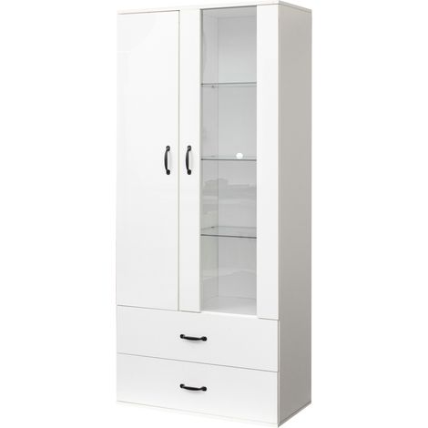 Vetrina LED bianca da terra con 2 ante e cassetti 59,5 x 35 x 182 cm (1/5)