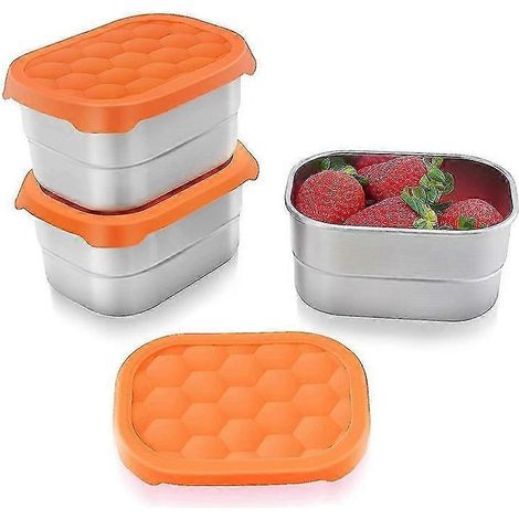 Boîte à goûter en acier inoxydable, facile à ouvrir, étanche, petite boîte alimentaire avec couvercle en silicone, lot de 3 (1/5)