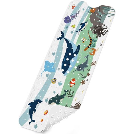 Tapis de bain antidérapant pour enfants, 100 % sans BPA, 100 x 40 cm, tapis antidérapant pour baignoire, tapis de douche, résistant à la moisissure et lavable en machine, tapis de bain pour enfants (1/5)