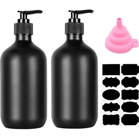 2 Distributeur Savon Liquide Douche Cuisine Salle de Bain,500ML Distributeur de Savon,Distributeur Gel Douche,Flacons Vides à Pompe pour Shampoing Lotion + Entonnoir/étiquettes(Noir Mat) (1/5)