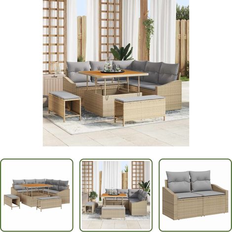 Canapé en poly rattan - Ensemble de canapé de jardin 8 pcs Beige Poly rotin (1/5)