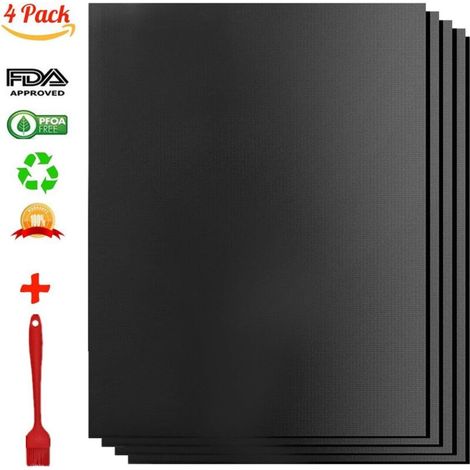 Ecleanfy - Tapis de cuisson barbecue lot de 4 – Anti-adhérents réutilisables – Résistance jusqu'à 380 °C – Pour barbecues gaz et charbon