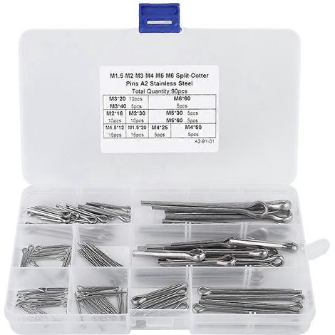 90 Stück, 11 verschiedene Sorten M1,5, M2, M3, M4, M5, M6 Splinte, Sortiment mit Etui