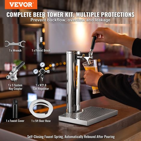 Kit Colonne à Bière Robinet Simple, Distributeur de Bière Boisson en Acier Inoxydable, Tireuse à Bière avec Régulateur à Double Jau… (1/5)