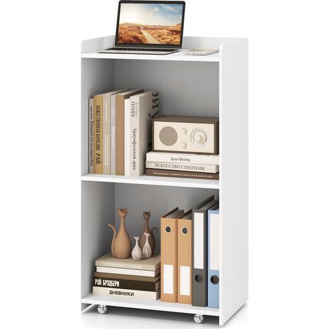 COSTWAY Rolling Lectern Stand 105 cm Presentation Podium w/2 Shelves-White (1/5)