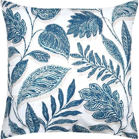 Taie d'oreiller percale de coton motif feuillage 63x63cm (1/3)