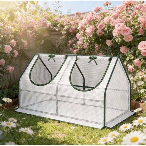 Serra da giardino 120x60x60 cm bianca in polietilene e acciaio con 2 finestre avvolgibili (1/4)