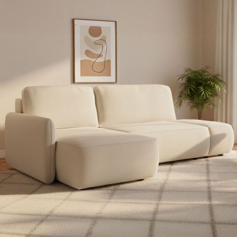 Sofá Cama con Chaise Longue Rezzo, Almacenaje, Reclinable, Cojines Desenfundables, 229x148 cm Blanco Crema (1/5)