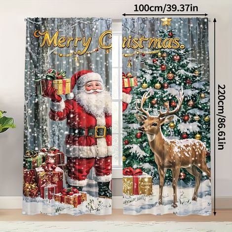 Rideaux de Noël très populaires, décorations Père Noël, tissu pour rideaux festifs - Style 7 - 100x160cm (2 pièces envoyées)