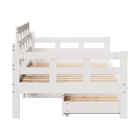 Lit de jour avec tiroirs (matelas vendu séparément), blanc, 90 × 200 cm, bois massif, rangement pratique intégré, structure en bois massif, meuble de chambre, design contemporain, montage facile (1/5)