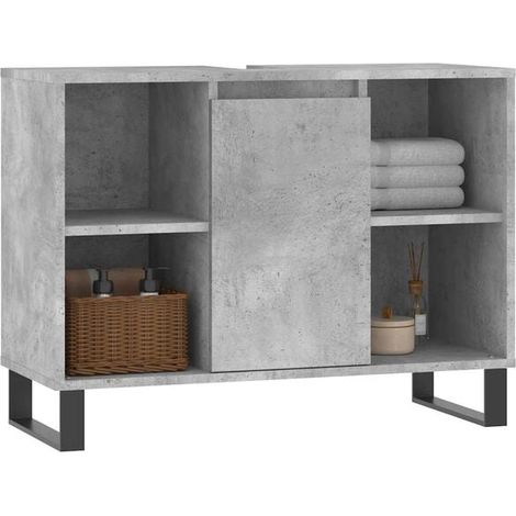 Meuble de Salle de Bain 80x33x60 cm, Style Béton Gris, Bois d'Ingénierie Robuste, avec Évier Intégré et Rangement Moderne pour WC (1/5)