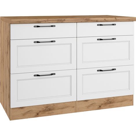 Unterschrank mit Schubladen 120 cm, weiß und Eiche, MONTERREY-03 (1/5)