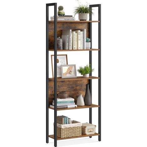Bibliothèque sur 5 Niveaux, Étagère de Rangement pour Cuisine, pour Bureau, Salon, Chambre, 24 x 62 x 165 cm, Style Industriel, Marron Rustique et Noir d'encre LLS025B01V1 (1/5)