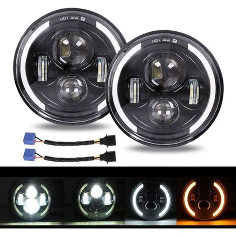 Pair of 7" 200W 20000LM 4 Lens Angel Eyes Work Lights 3000K+6000K 4 Lighting Modes Round Black LED Off-Road Lights Low Beam for Wrangler JK TJ LJ CJ Hummber H1 H2 (1/5)