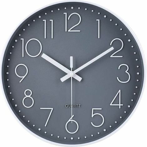 Horloge Murale Ronde Silencieuse à Piles 30cm Gris - Gris (1/5)