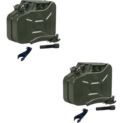 2x Benzinkanister Kraftstoffkanister Metall 10 Liter Oliv inkl. Ausgießer + Halter UN Zulassung (1/5)