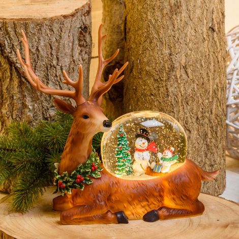 Renna natalizia con glitter led in plastica con pupazzi di neve decorazione per interno h 26 cm (1/4)