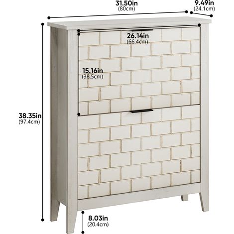 Armoire à chaussures vintage blanche 80 cm milieu de siècle autoportante,2 tiroirs pliants adaptée couloir,entrée et cage d’escalier. (1/5)