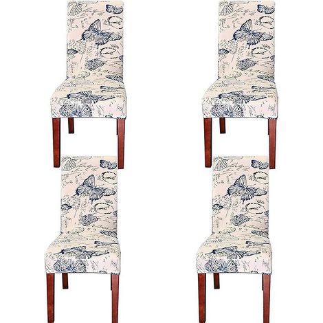Lot de 4 housses de chaises de salle à manger extensibles, amovibles et lavables, motif papillon. (1/5)