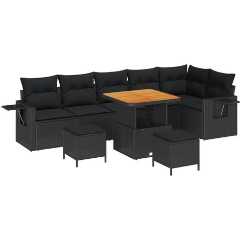 Garden Sofa Set with Cushion 11 pcs Black Poly Rattan vidaXL