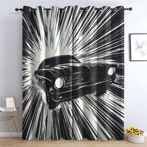 Rideau Occultant Voiture de Sport - Décoration Sport Extrême, Rideau Thermique Motif Garçon Course Jeu, Lot de 2 Rideaux Opaque à Oeillets pour Fenetre Chambre Salon, 140x160 cm (LxH) - 2x L 140 X H 1 (1/5)